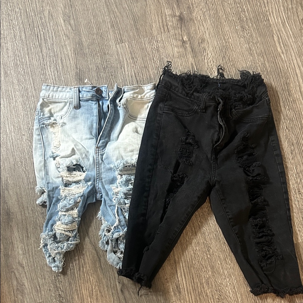 Aphrodite Distressed Jean Shorts - Light Blue and Black